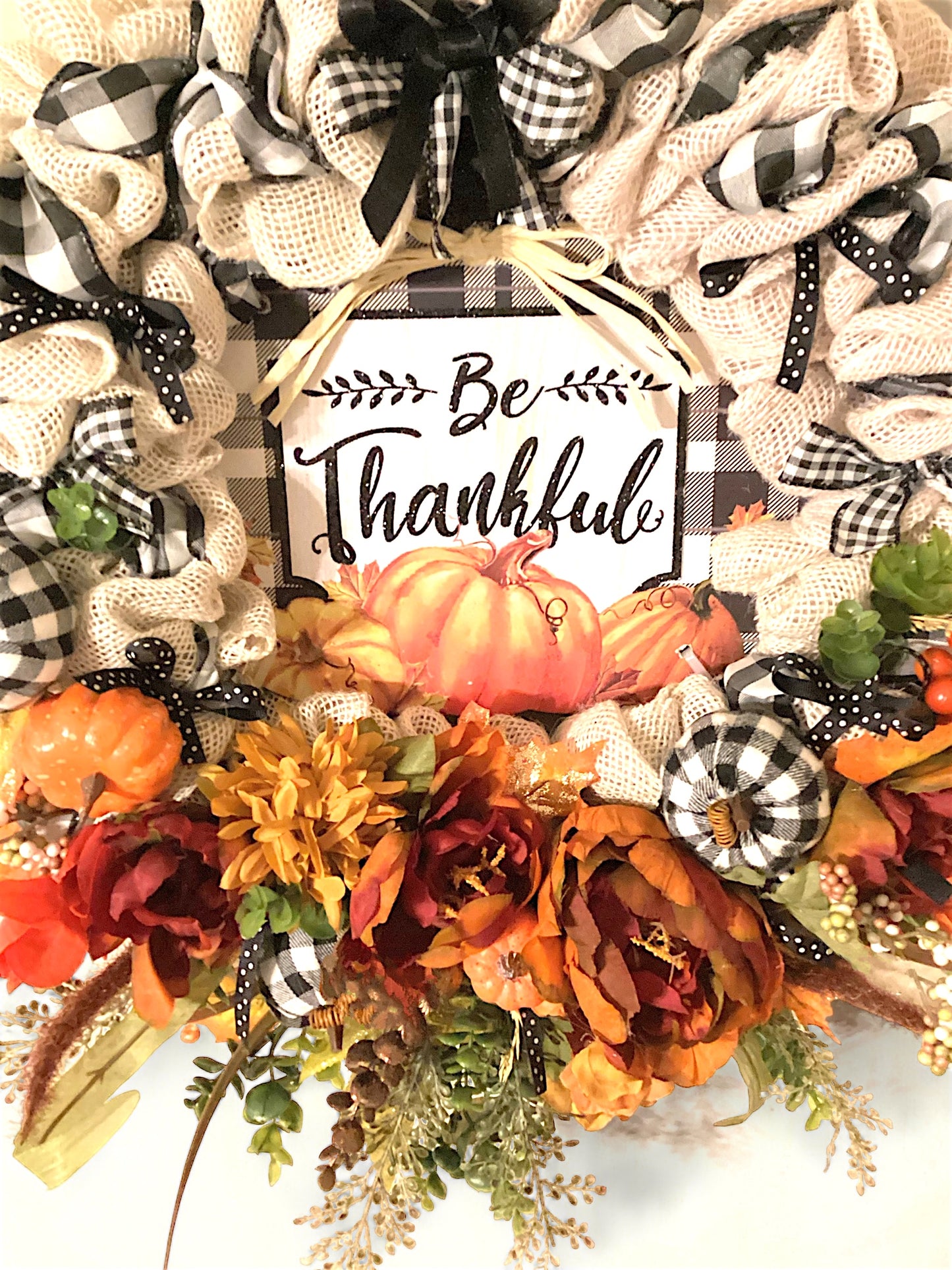 Burlap (Be Thankful) Fall Floral Wreath