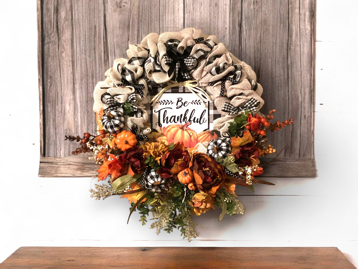 Burlap (Be Thankful) Fall Floral Wreath