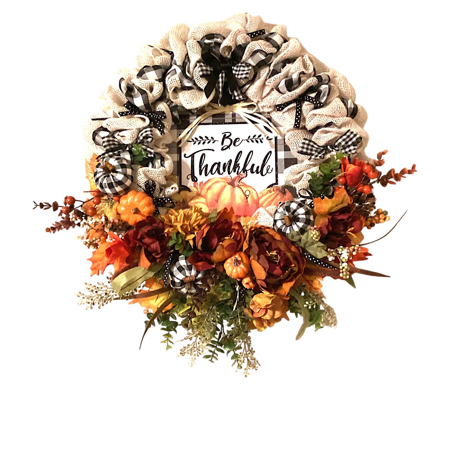 Burlap (Be Thankful) Fall Floral Wreath