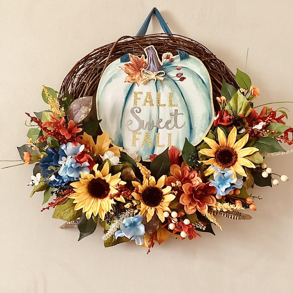 Fall Sweet Fall Pumpkin and Floral Wreath