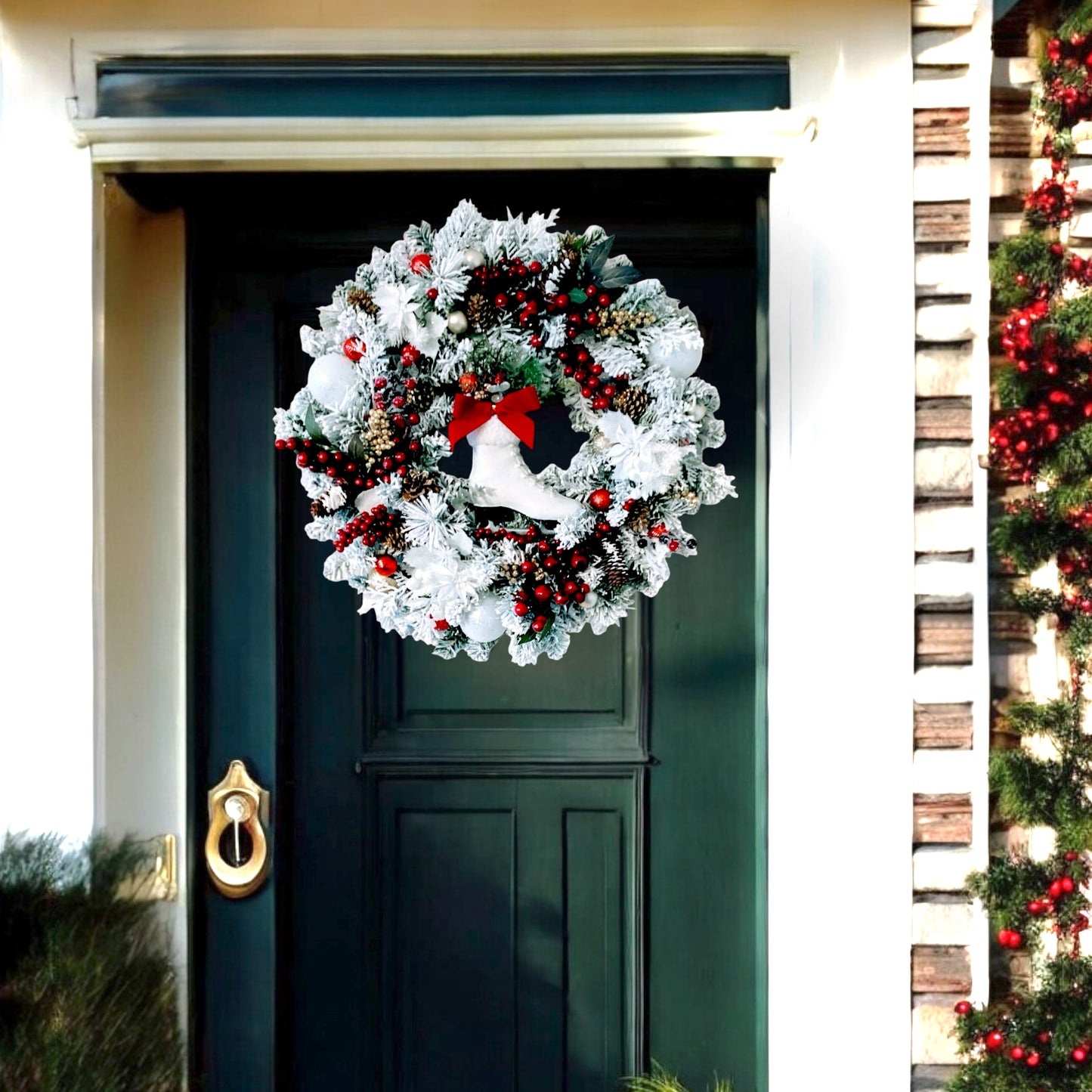 Evergreen ice-skate wreath