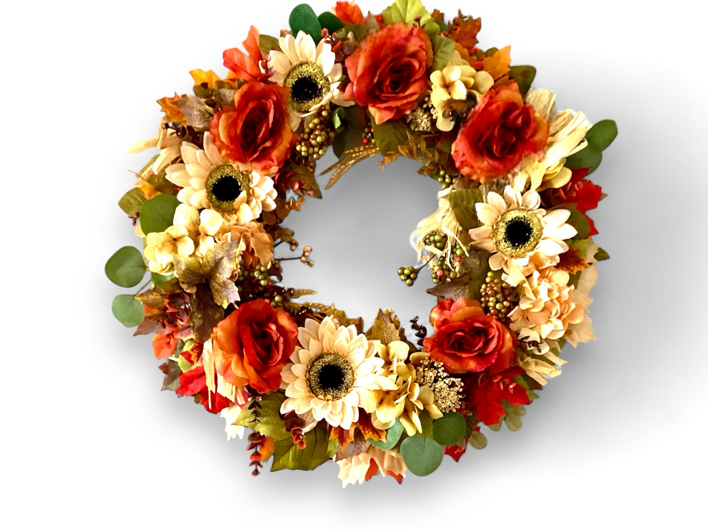 Rustic Rose and Sunflower Fall Wreath