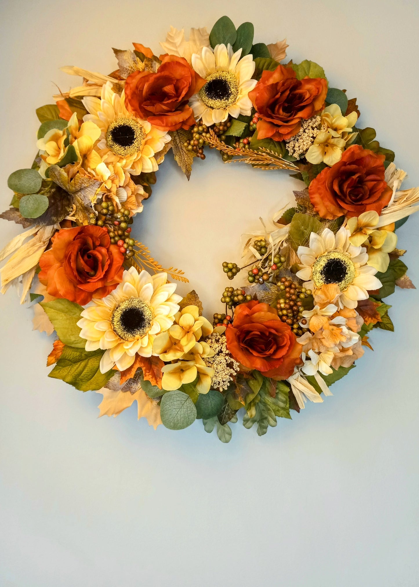 Fall Sale! Rustic Rose and Sunflower Fall Wreath