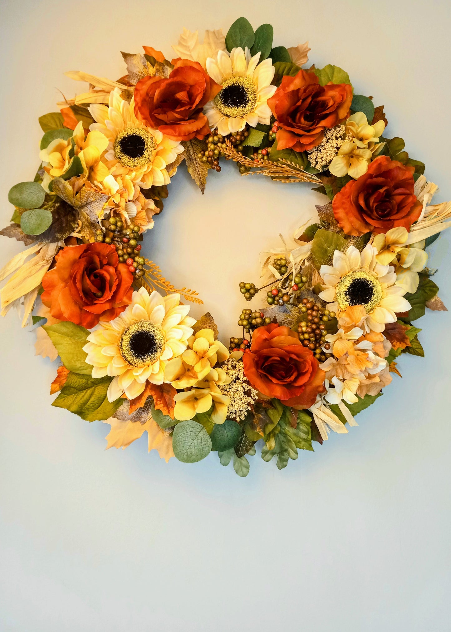Fall Sale! Rustic Rose and Sunflower Fall Wreath