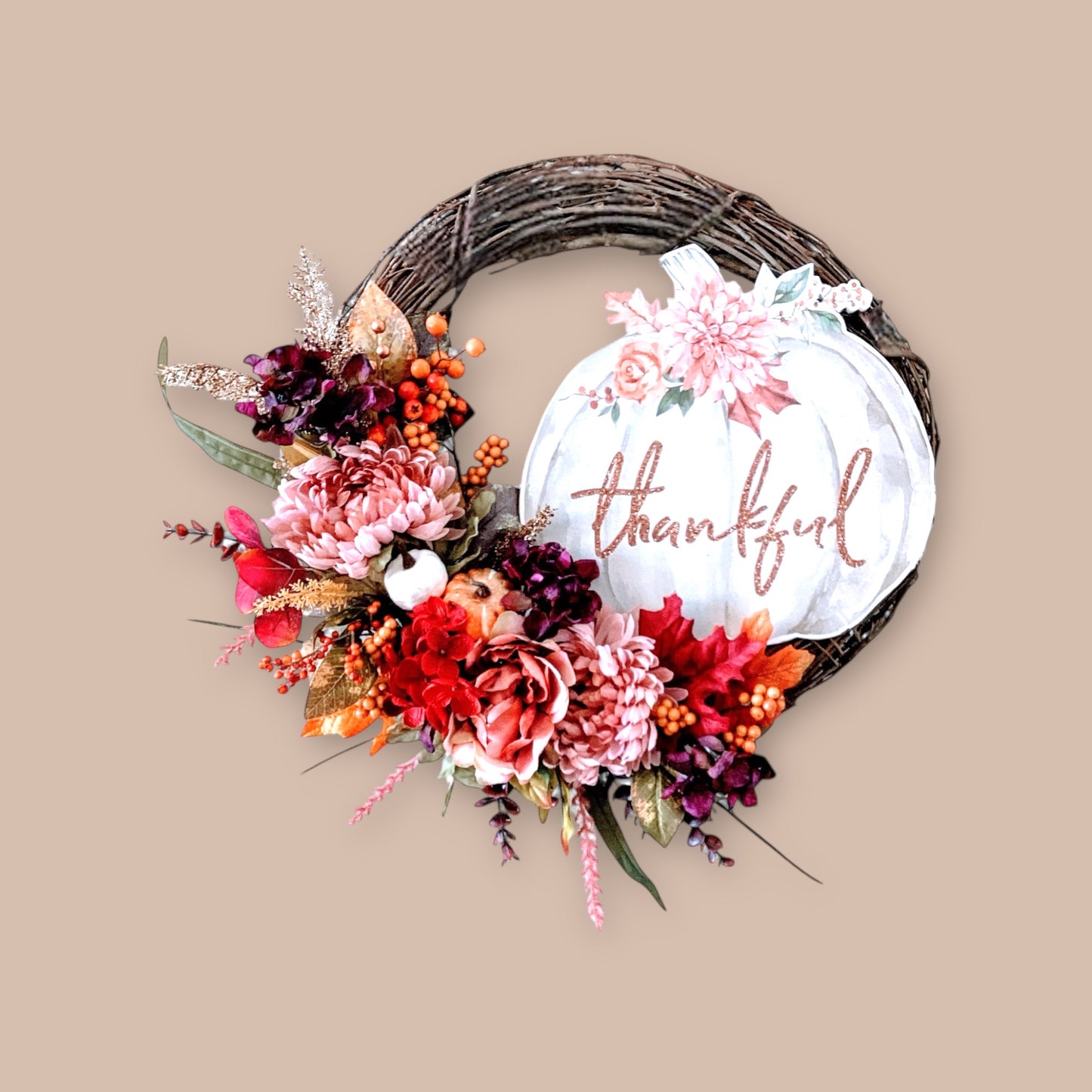 Autumn shabby Chic with “Thankful” Pumpkin Sign