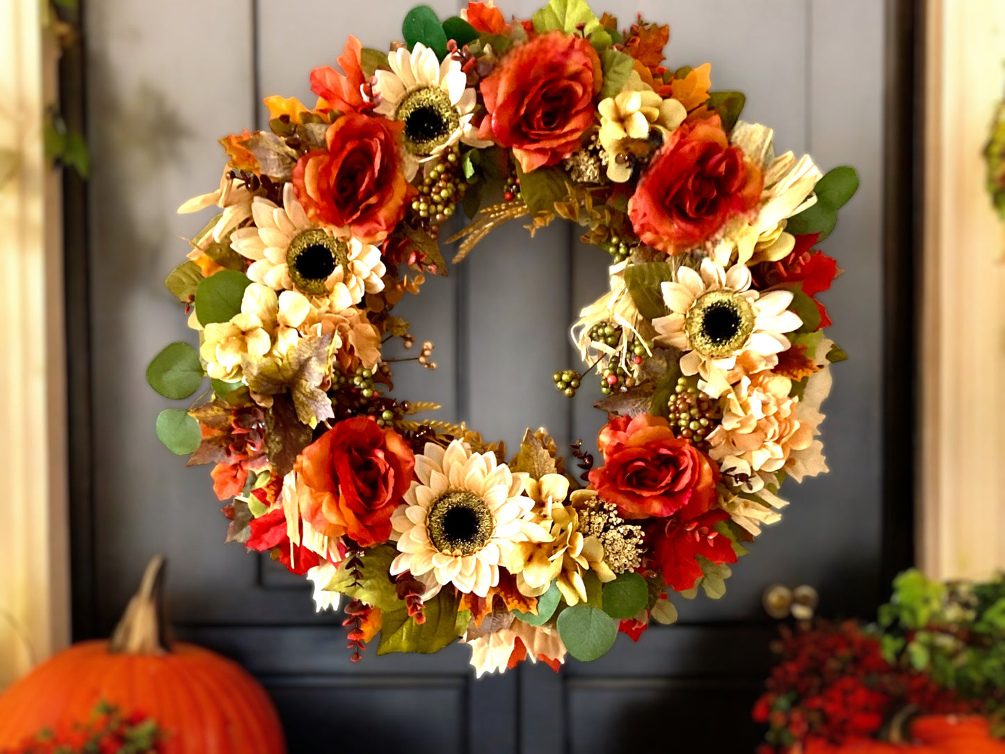 Rustic Rose and Sunflower Fall Wreath