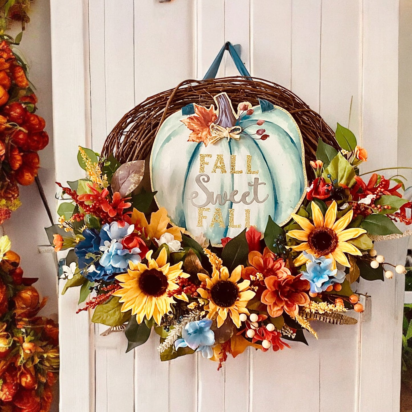 Fall Sweet Fall Pumpkin and Floral Wreath