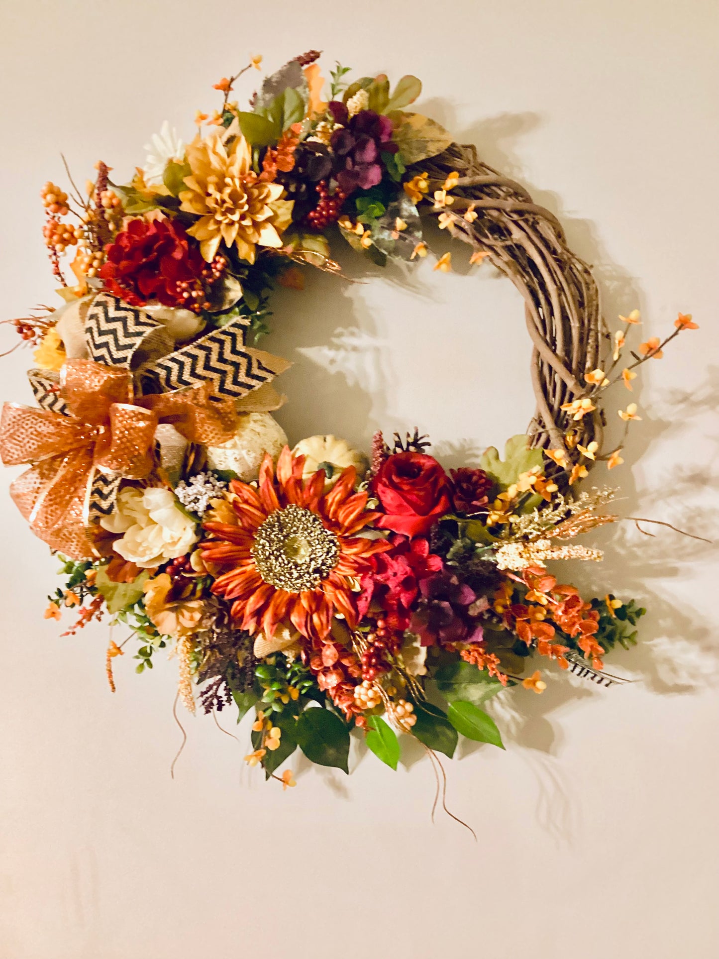 Shimmering Floral and Pumpkin wreath