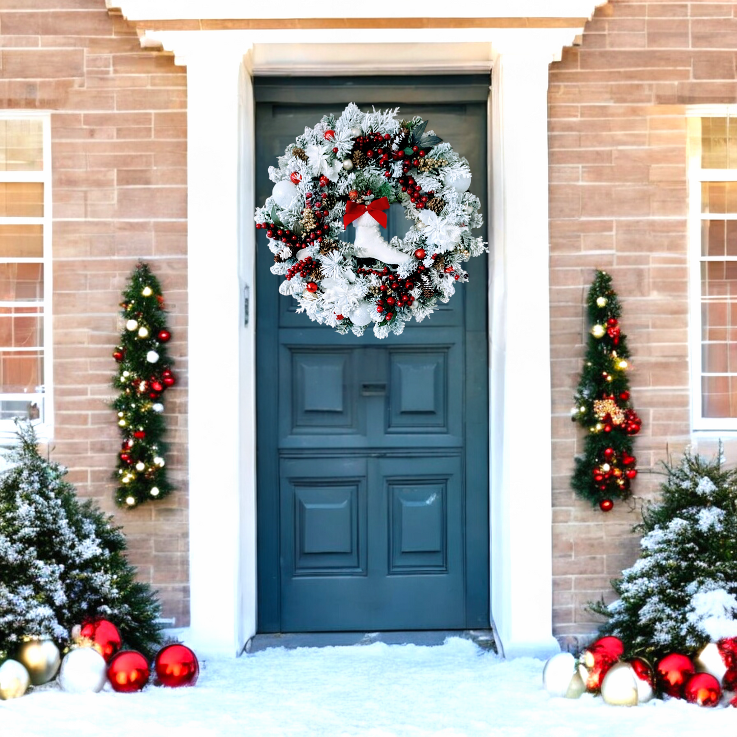 Evergreen ice-skate wreath