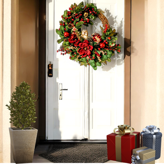 Red Berry Christmas wreath with mini Owl