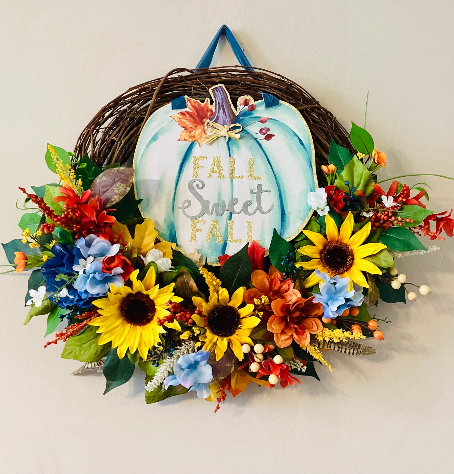 Fall Sweet Fall Pumpkin and Floral Wreath