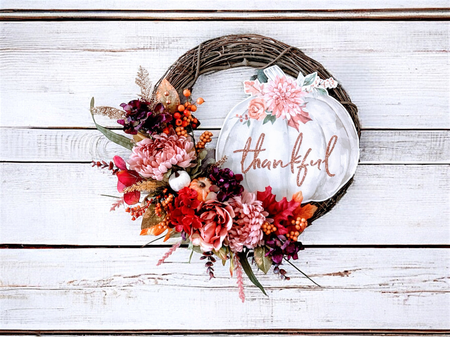 Autumn shabby Chic with “Thankful” Pumpkin Sign