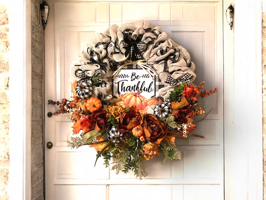 Burlap (Be Thankful) Fall Floral Wreath