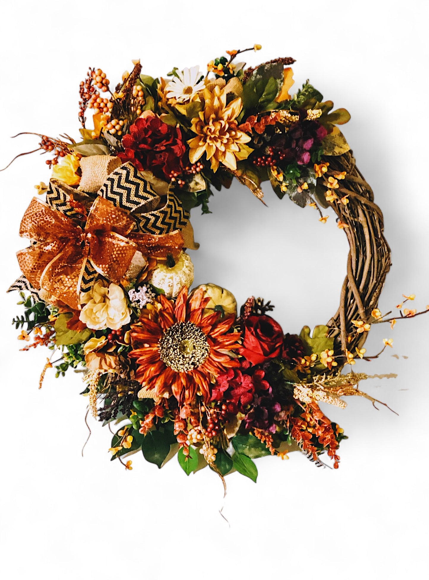 Shimmering Floral and Pumpkin wreath