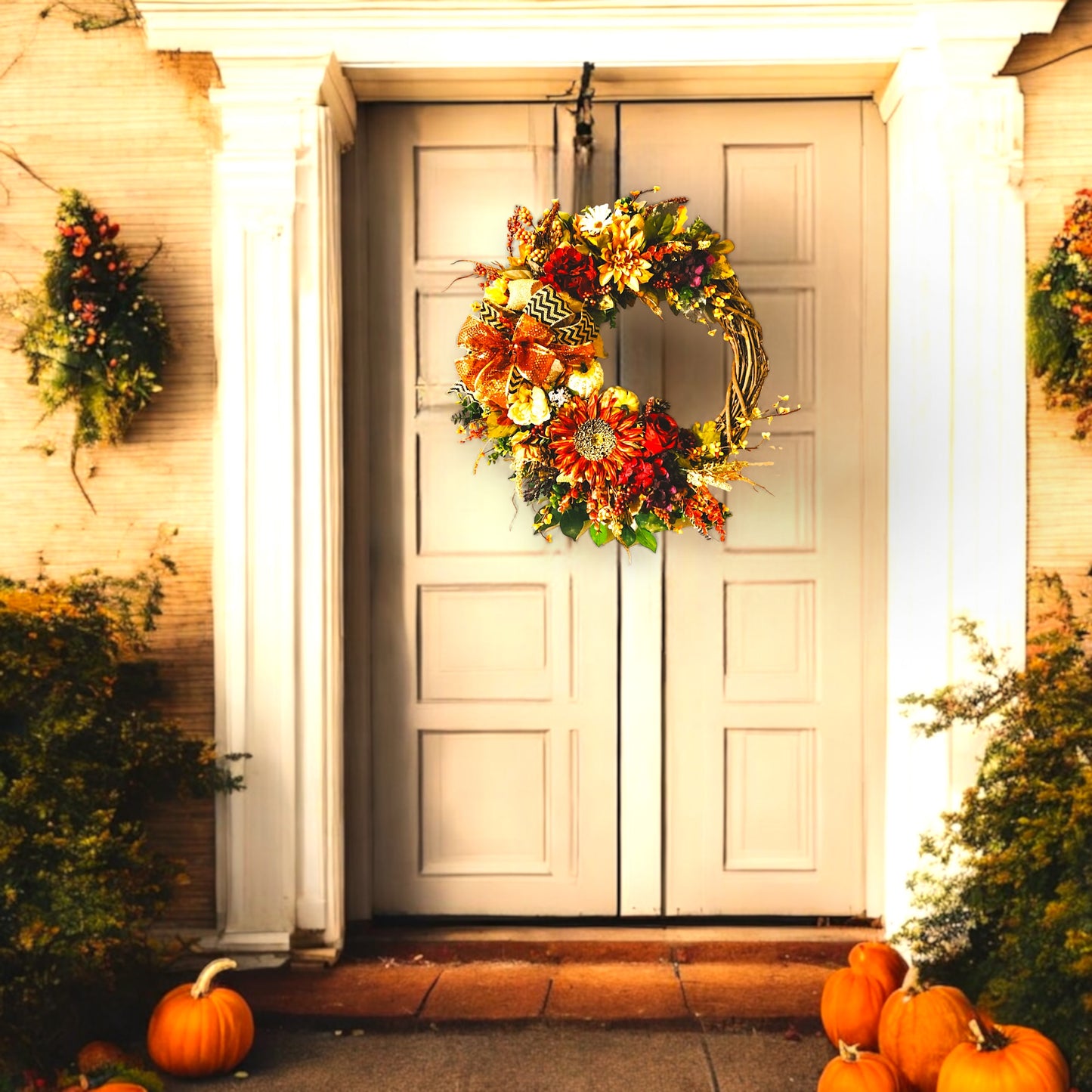 Shimmering Floral and Pumpkin wreath