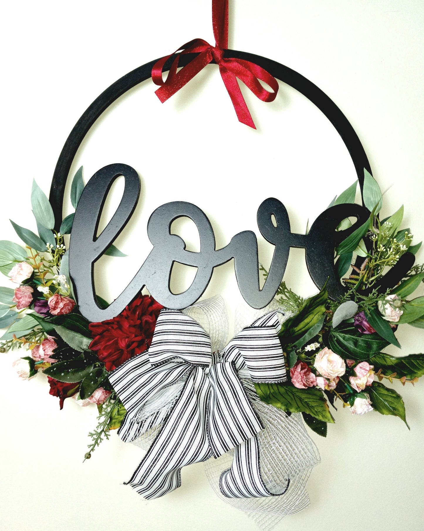 16" Farmhouse Hoop Wreath (with Love Sign) Valentine's collection