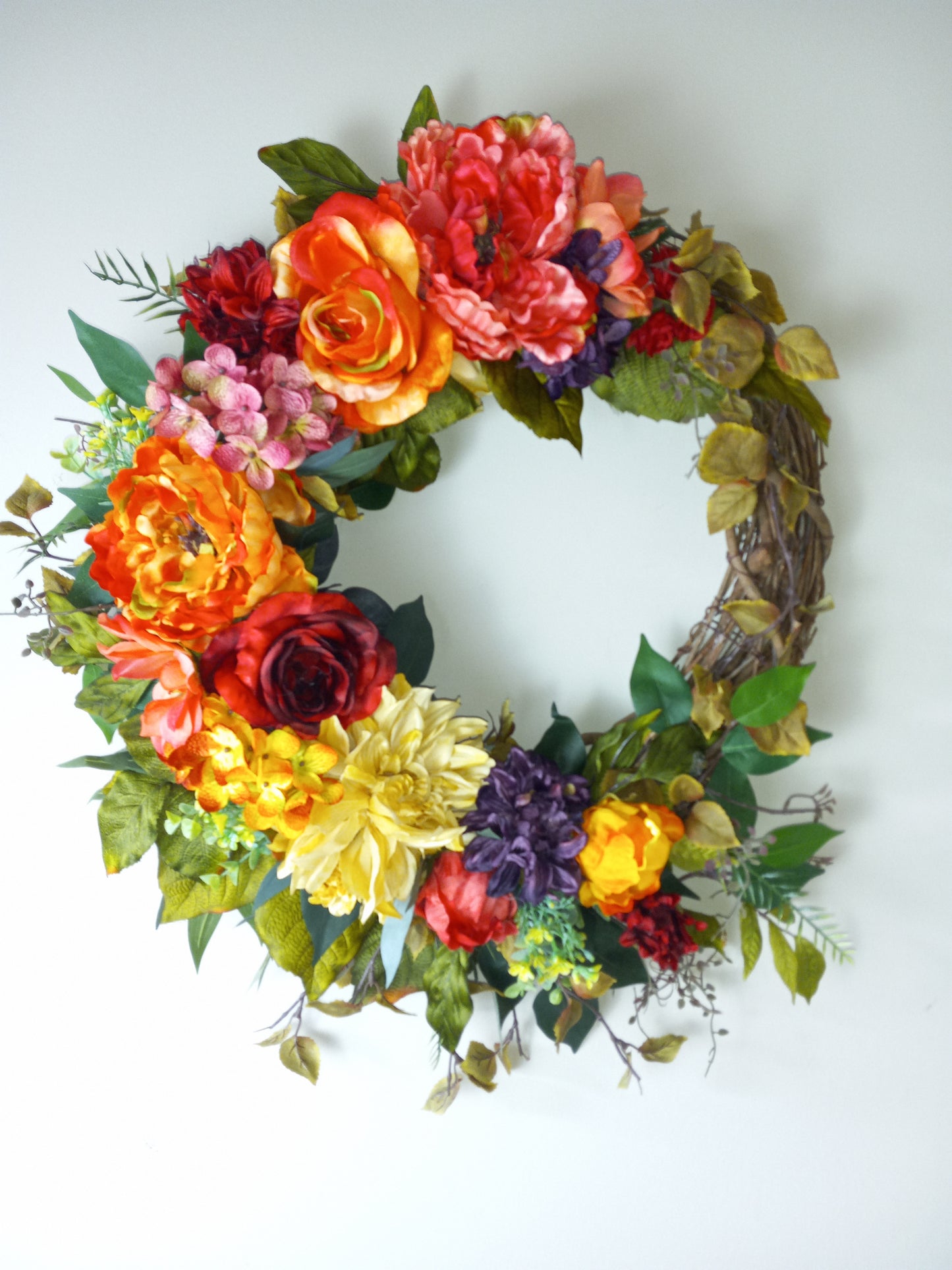 Peony, Hydrangea, Dahlia & Rose (22" Artificial Wreath)