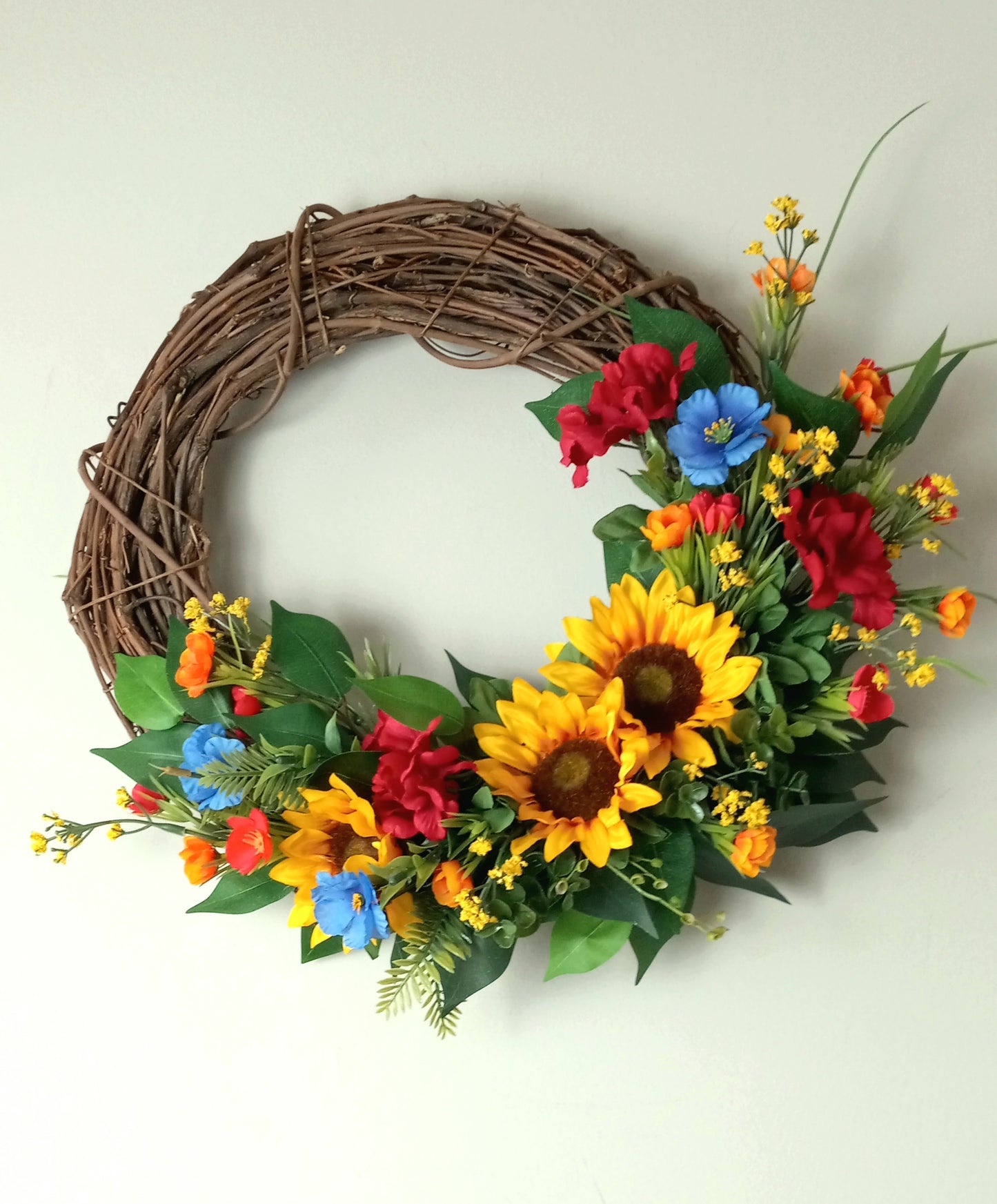 Mixed Florals & Sunflower Wreath (14-inch Grapevine Wreath)